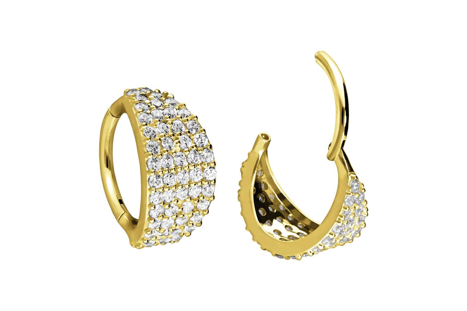PIERCINGLINE 18 Karat Gold Piercing für Nase, Septum, Ohr, Helix oder Tragus Segmentring Clicker EINGEFASSTES KRISTALLSCHILD
