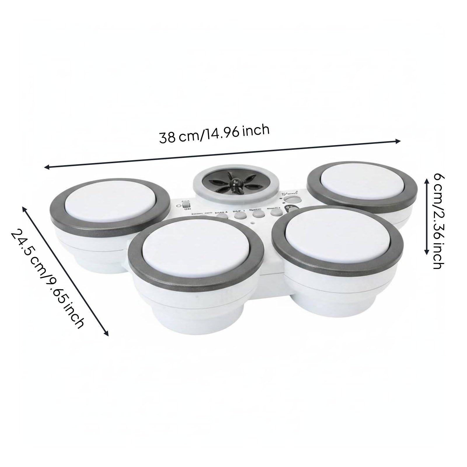 Tambor Infantil Electrónico Juguete Musical de Mano Niño Percusión con Luces y Pads Plástico Funciona con 3 Pilas AA Adecuado para Aprendizaje Musical Juego en Casa Regalo , Blanco