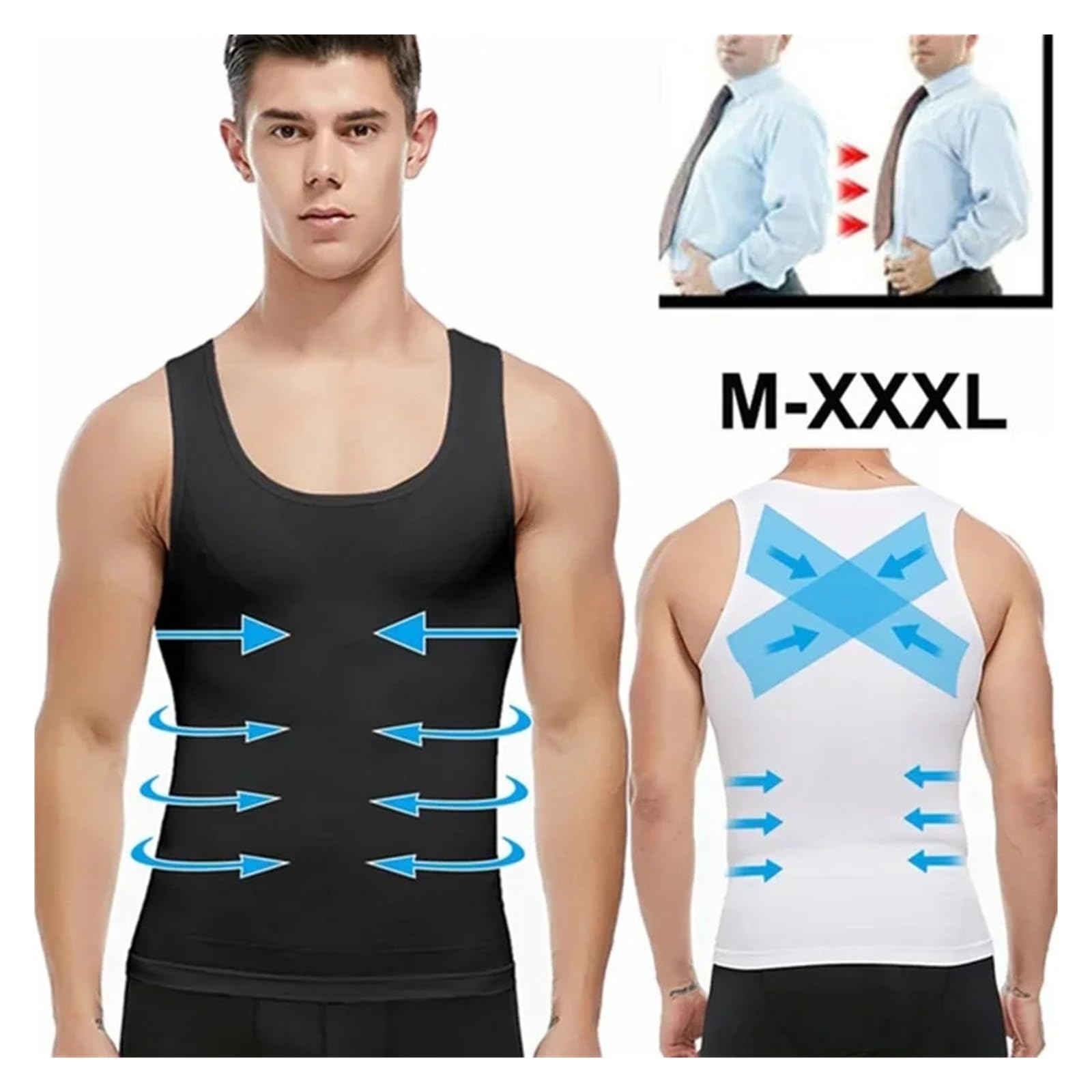 Camiseta Reductora Hombre Camiseta de compresión for Hombre Adelgazante Moldeador de Cuerpo for Ocultar Moobs Camisetas sin Mangas for Entrenamiento Camisetas Interiores(2PCS,XXL)