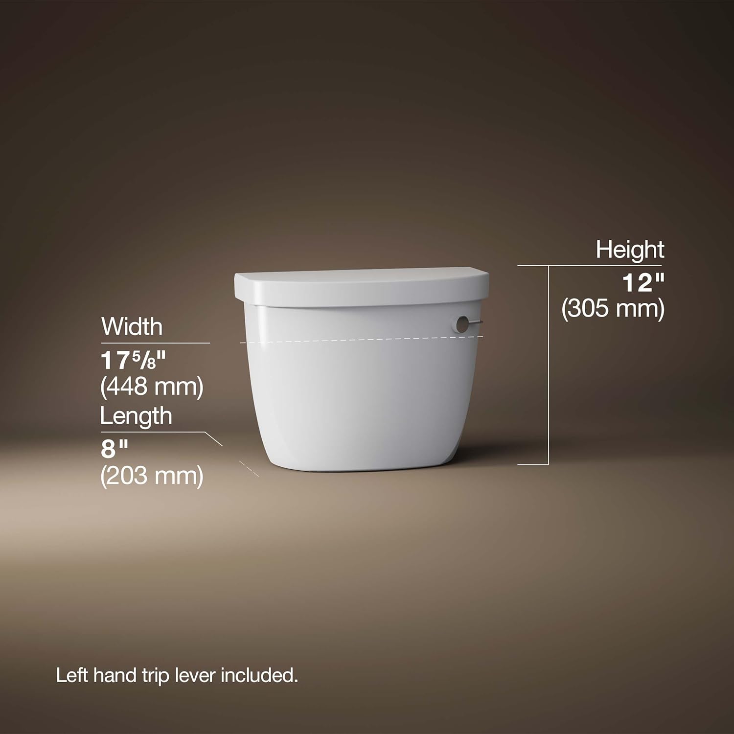 Kohler 4369-RA-0 Cimarron 1.28 gpf toilet tank with AquaPiston flush technology and right-hand trip lever, White