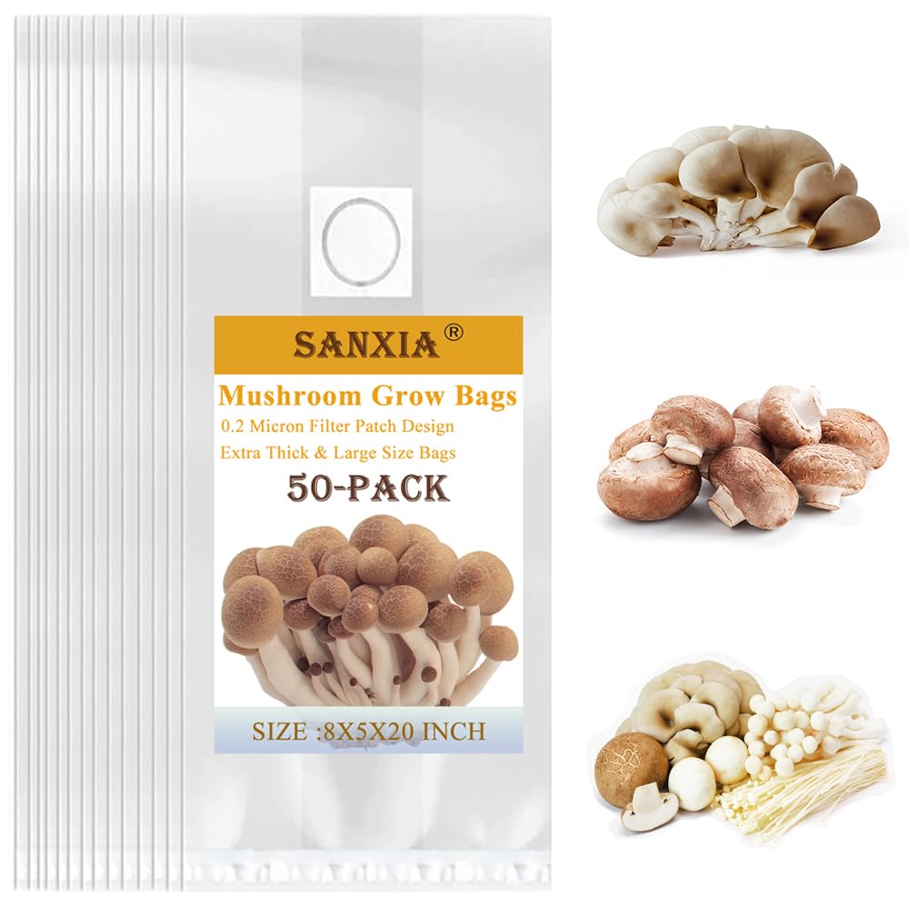 Photo 1 of 50 Pack Mushroom Bags with Vents, 80 Micron Mushroom Grow Bags Autoclavable Mushroom Spawn Grow Bag, Clear Breathable Mushroom Substrate Bag with 0.2 Micron Filter Patch for Mushroom Grains