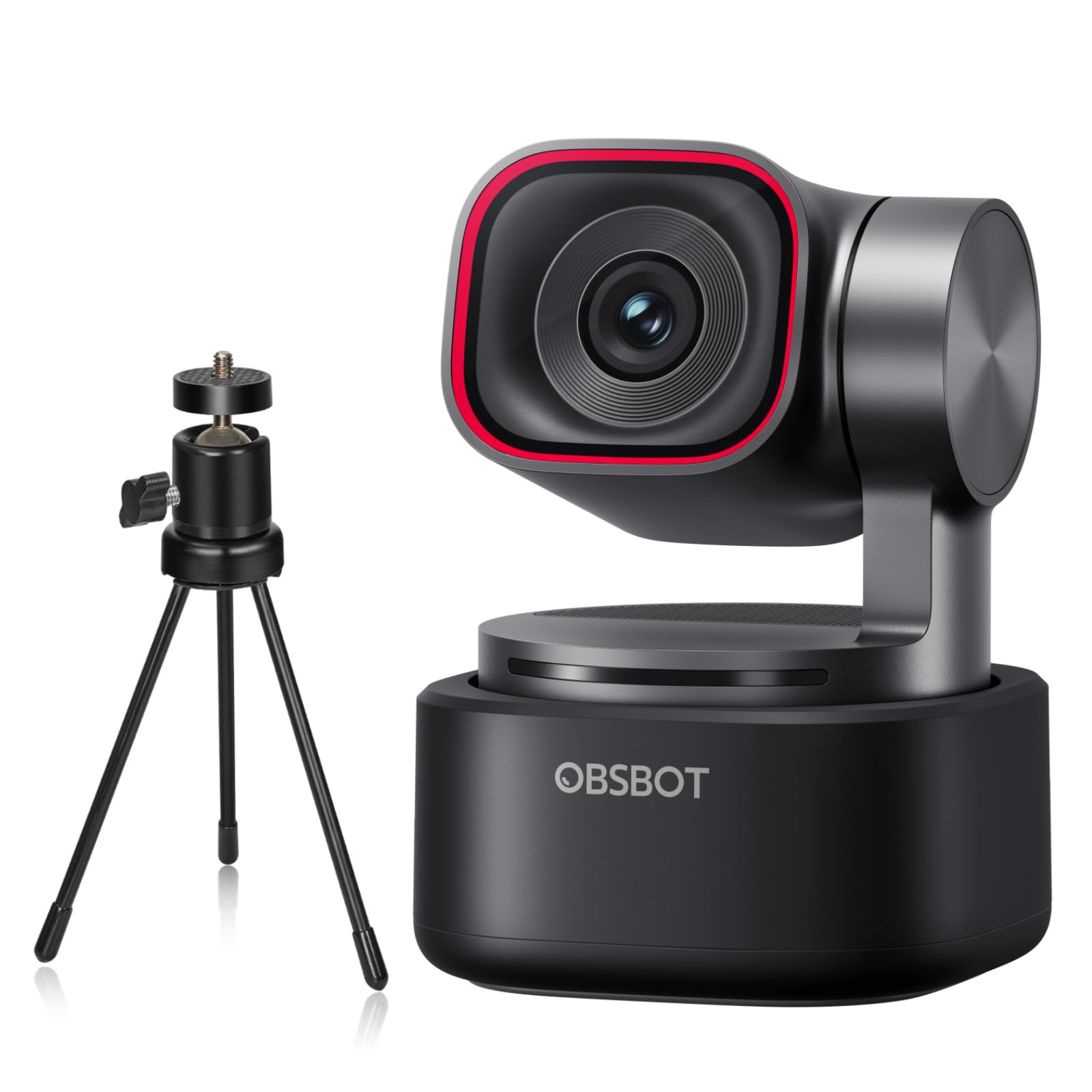 OBSBOT Tiny 3 ze statywem, kamera internetowa PTZ 4K z dźwiękiem przestrzennym, tri-mikrofon, czujnik 1/1,28", 120 FPS DGG HDR, kamera PC ze śledzeniem AI, rozpoznawaniem mowy, PDAF, idealna do