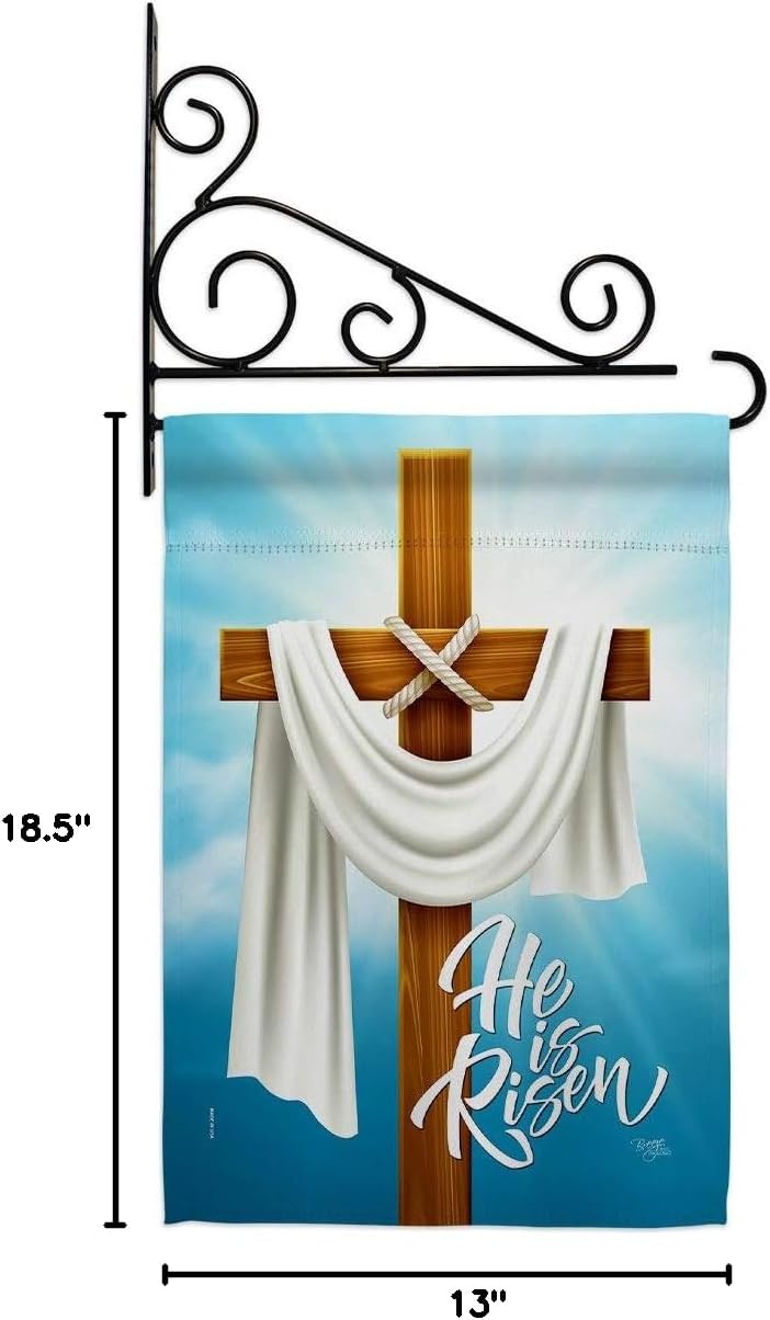He is Risen Garden Flag Set Wall Holder Religious Faith Hope Grace Peace Dove Christian Religion Easter Small Decorative Gift Yard House Banner Double-Sided Made In USA 13 X 18.5