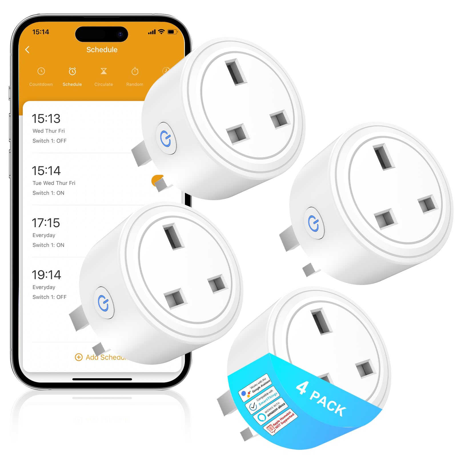 Mini Smart Plug Wi-Fi Outlet 2Pcs, 13A Wireless Socket Works with Amazon Alexa, Google Home and SmartThings, Energy Monitoring, App Remote/Voice Control, Schedule and Timer, No Hub Required