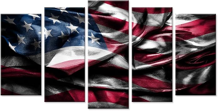 iHAPPYWALL 5 Pieces USA American Flag Canvas Wall Art Vintage Flags Picture Print Giclee Patriotic Artwork for Home Office Living Room Wall Decor Ready to Hang
