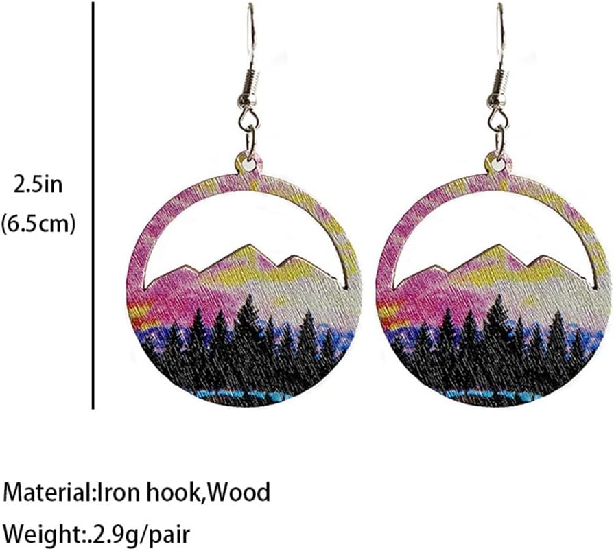 Western Cowgirl Cowboy Wooden Teardrop Dangle Earrings for Women Boho Vintage Turquoise Aztec Pattern Cactus Print Leather Earrings Jewelry - Image 3