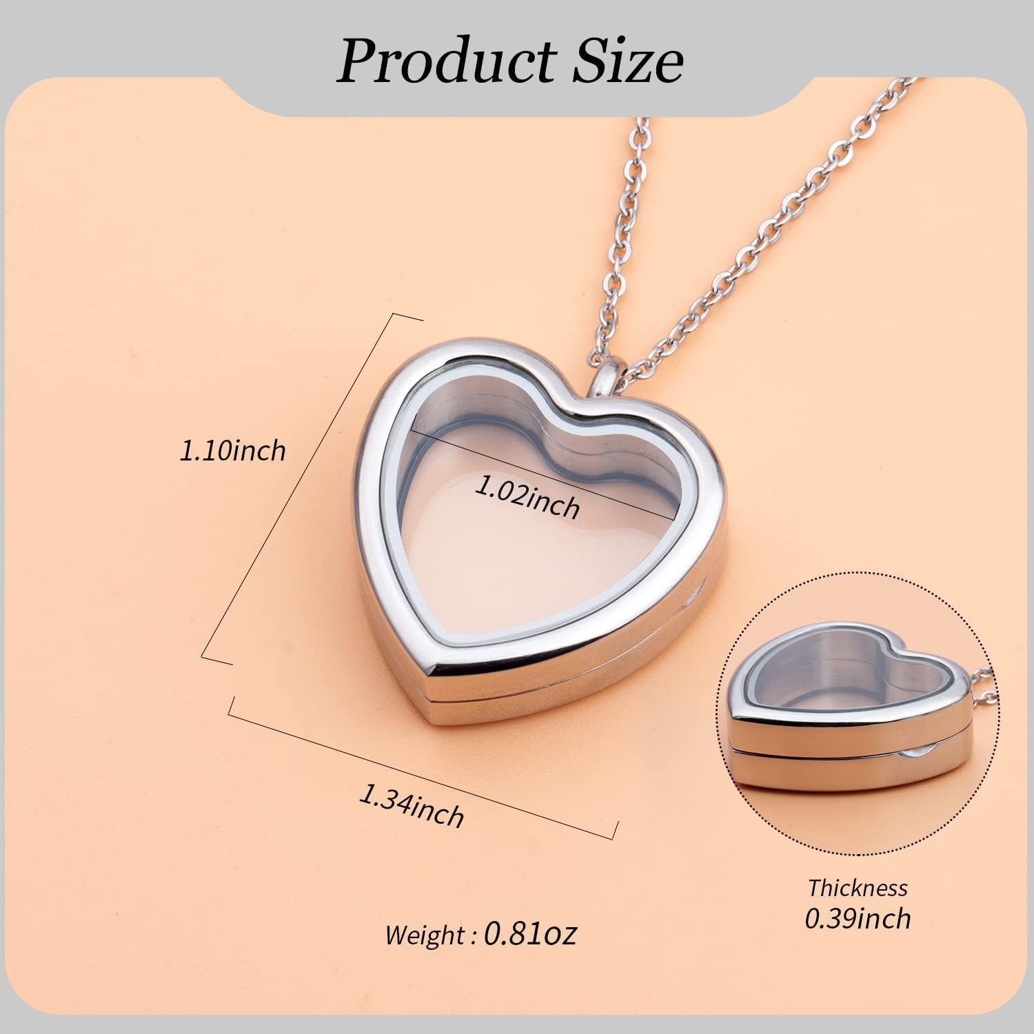 2PCS 30MM Floating Charm Locket Necklace with 6 Freshwater Pearls/Beads,316L Stainless Steel Clear Glass Locket,Small Waterproof Living Memory Pendant for Women(Without Chain)