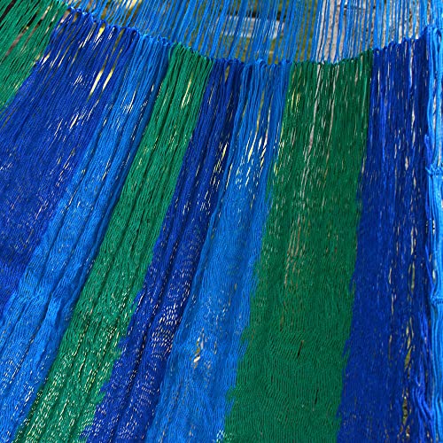 Novica Handmade Hammock Double Mayan Rope Style Nylon From Mexico Blue Striped Beach Bonfire [Bed Size 78In L X 78In W Total Length 158In L] 'Sea Breeze' #TOP2