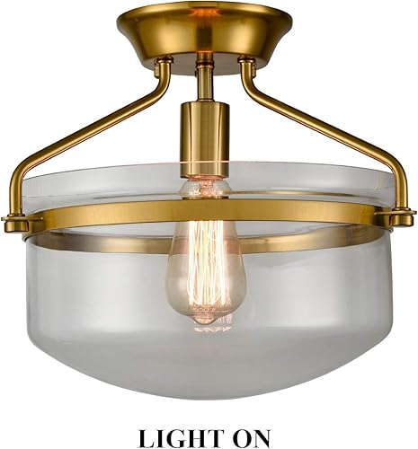 Miniatura 6 de YUBOLE Modernas luces de techo de cristal transparente dorado de mediados de siglo de latón de 14 pulgadas de ancho, montaje semiempotrado para