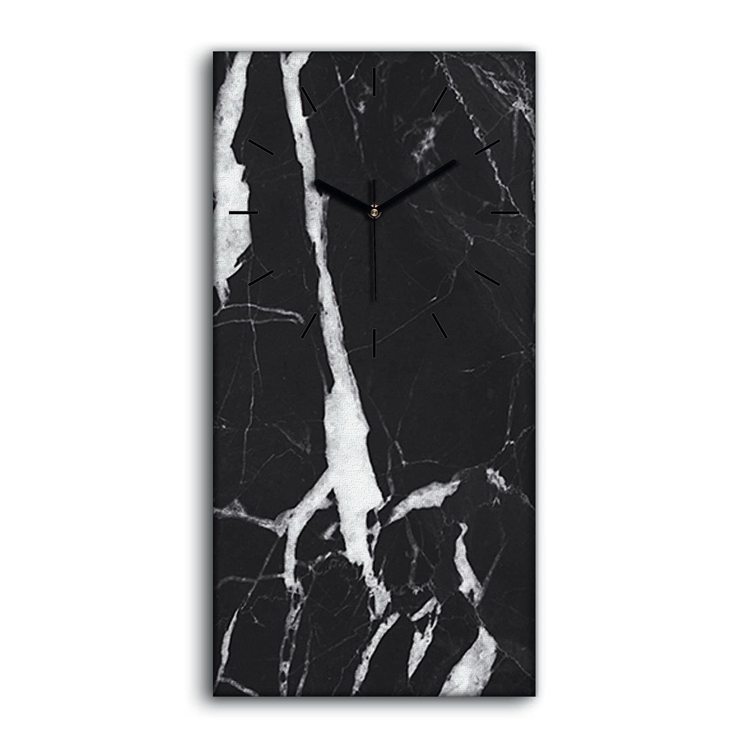 Horloge sur Toile Marbre Noir Impressive - Tableau Mural Luxe 30x60cm