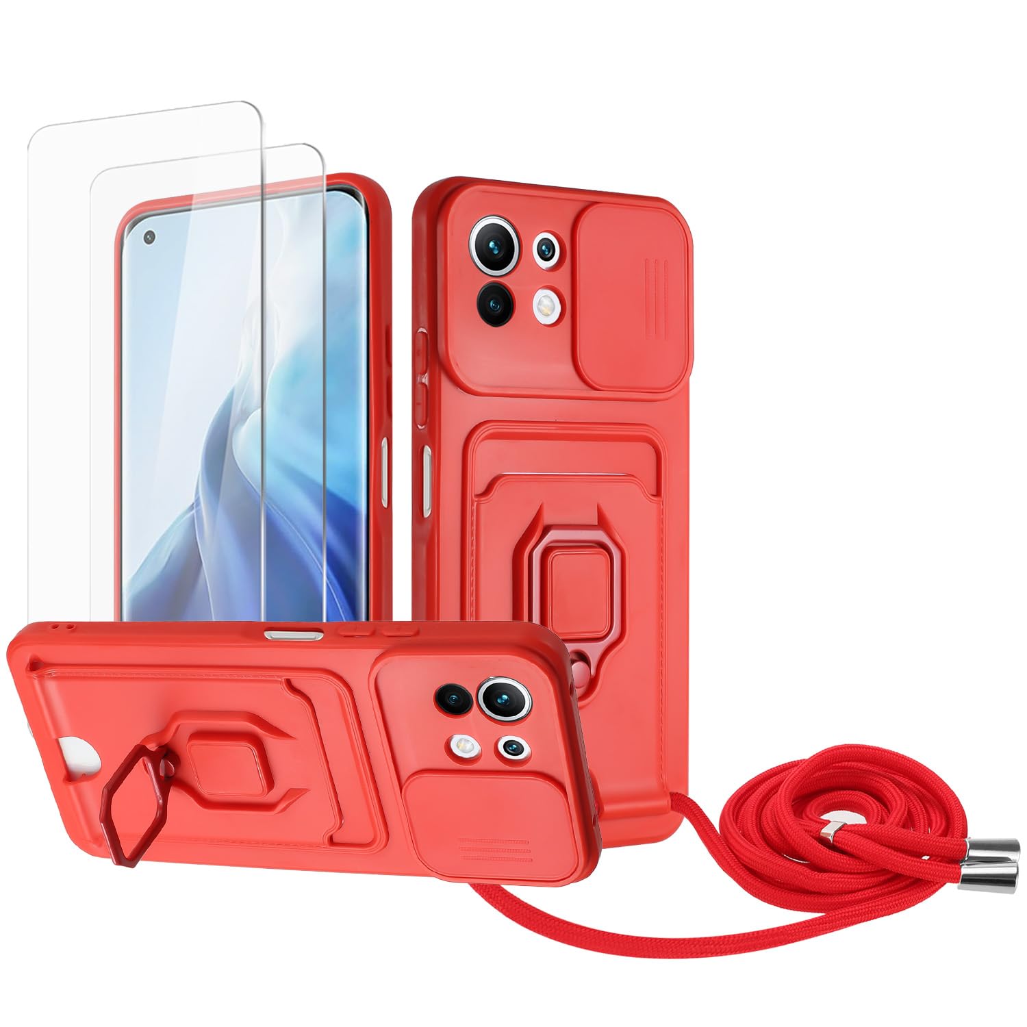 Zallagre Funda con Cuerda Compatible con Redmi Note 13 Pro 5G,[2 Packs Cristal Templado],Ranura para Tarjetas,Cubierta de Cámara Deslizante Proteger,360 Anillo Soporte-Morado — view 14