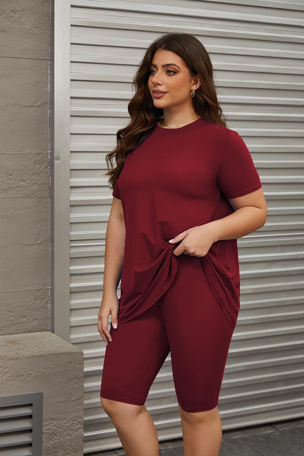 Mrskoala Women Plus Size 2 Piece Outfits Casual Shorts Sets Summer Tshirts Shorts Sweatsuits - Image 2