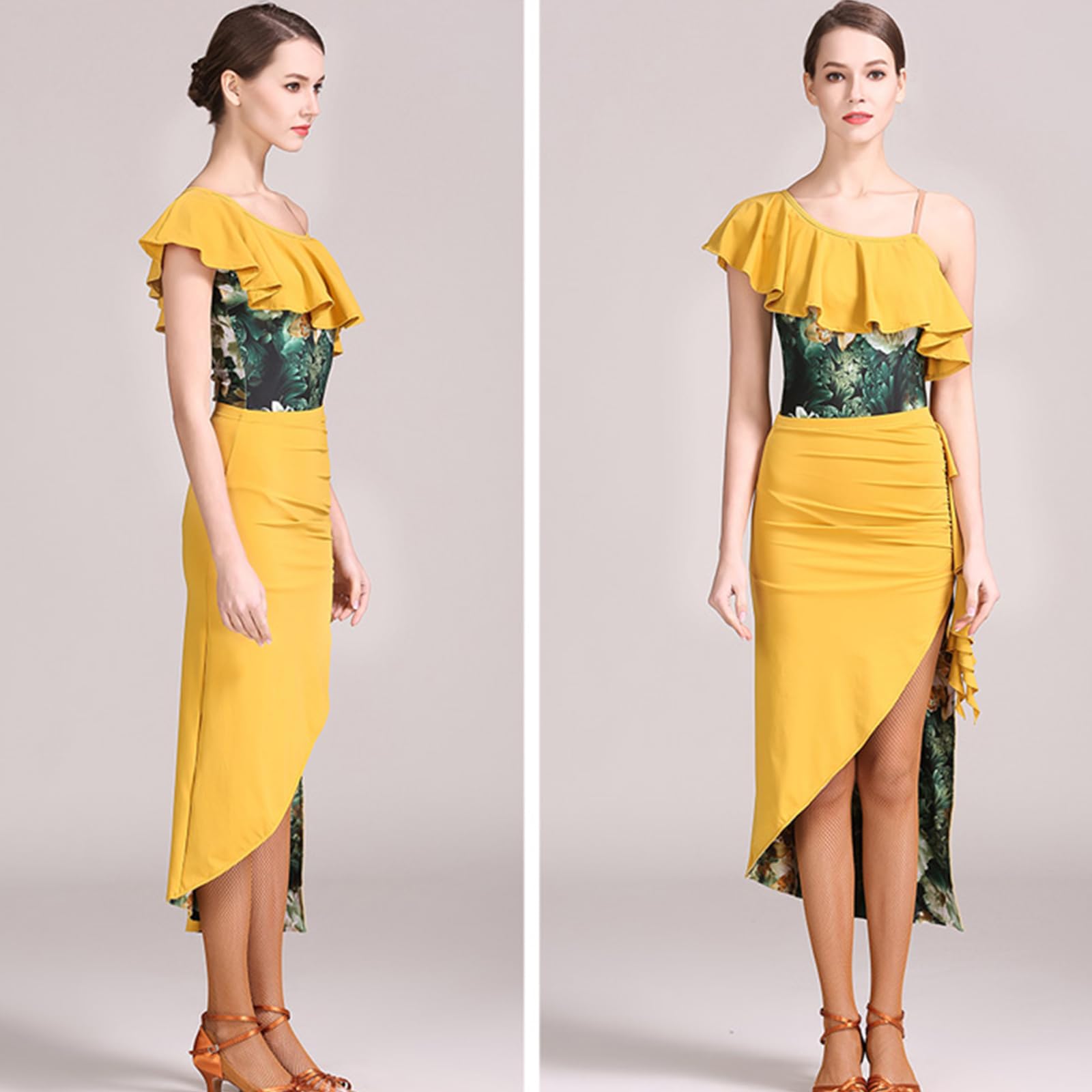 Damen Tanzkleid Lyrisch Pailletten Glitzer Ballettkleid Ärmellos Chiffon Modern Trikotkleid Latein Contemporary Bühnenanzug Kostüm