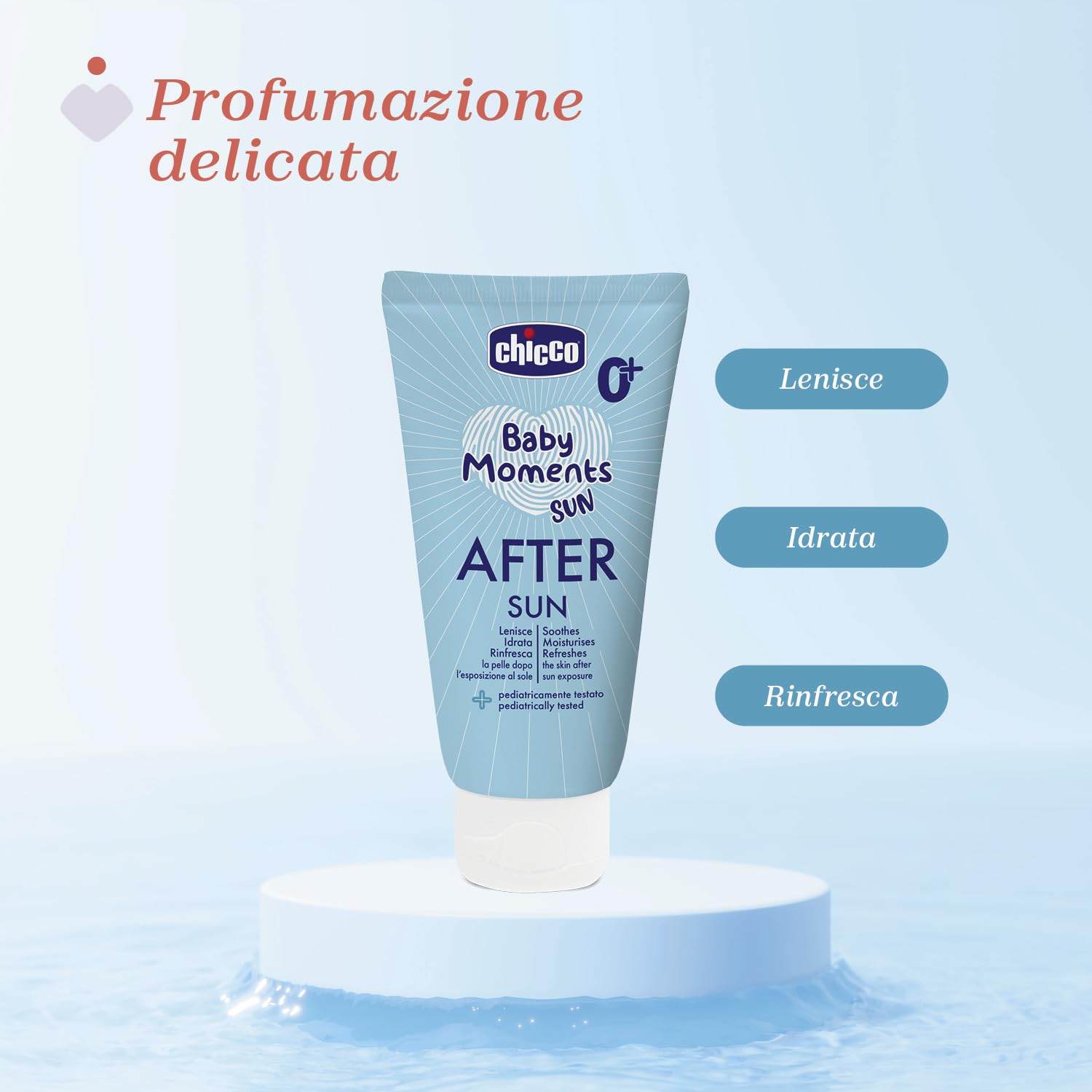 Chicco Latte Doposole, Lenisce la Pelle del Bambino Dopo l'Esposizione al Sole, Idrata la Pelle Arrossata, Texture Leggera, Offre Sollievo Immediato, Effetto Rinfrescante, 150 ml