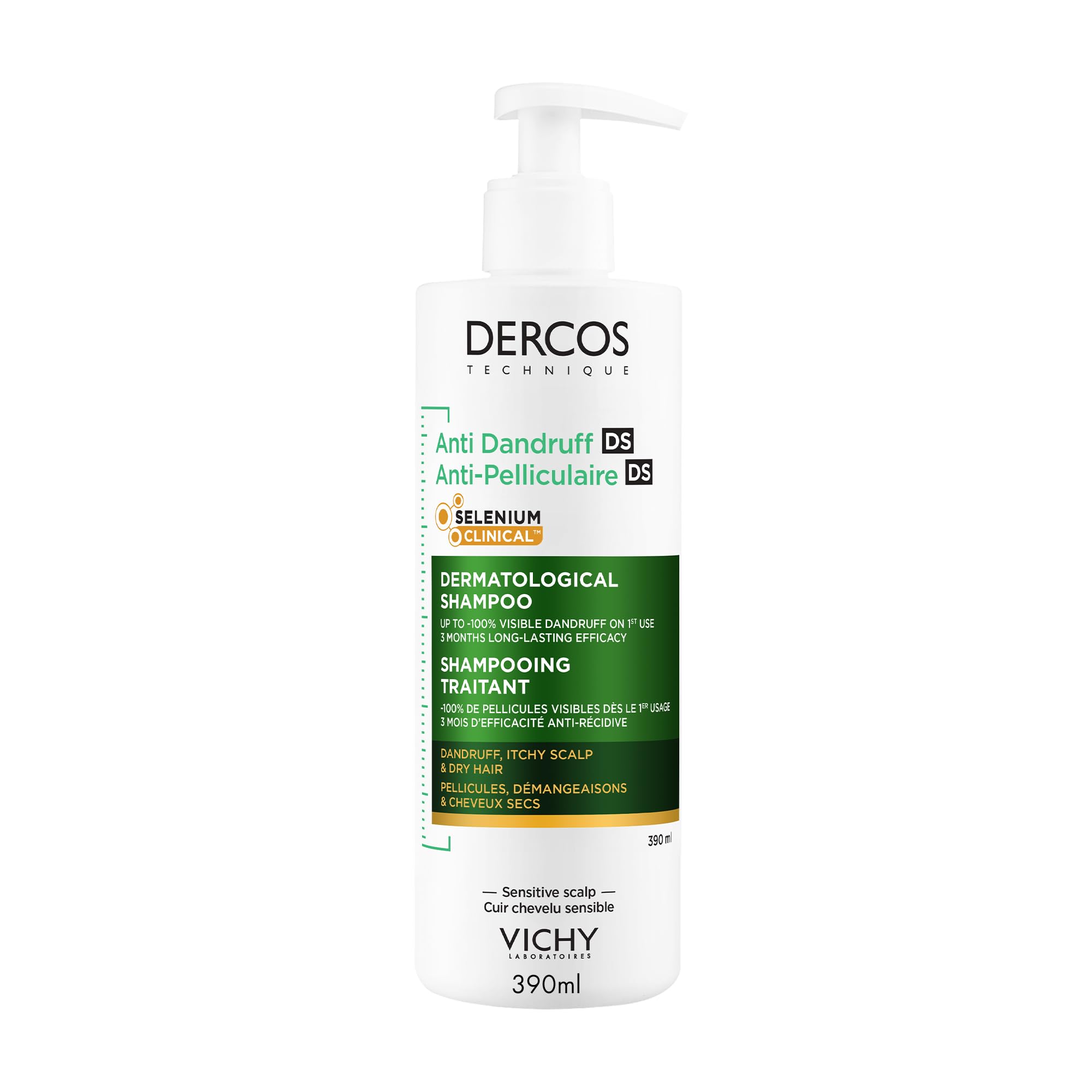 Vichy Dercos Anti Dandruff Shampoo Men & Women for Dry Hair, 390ml