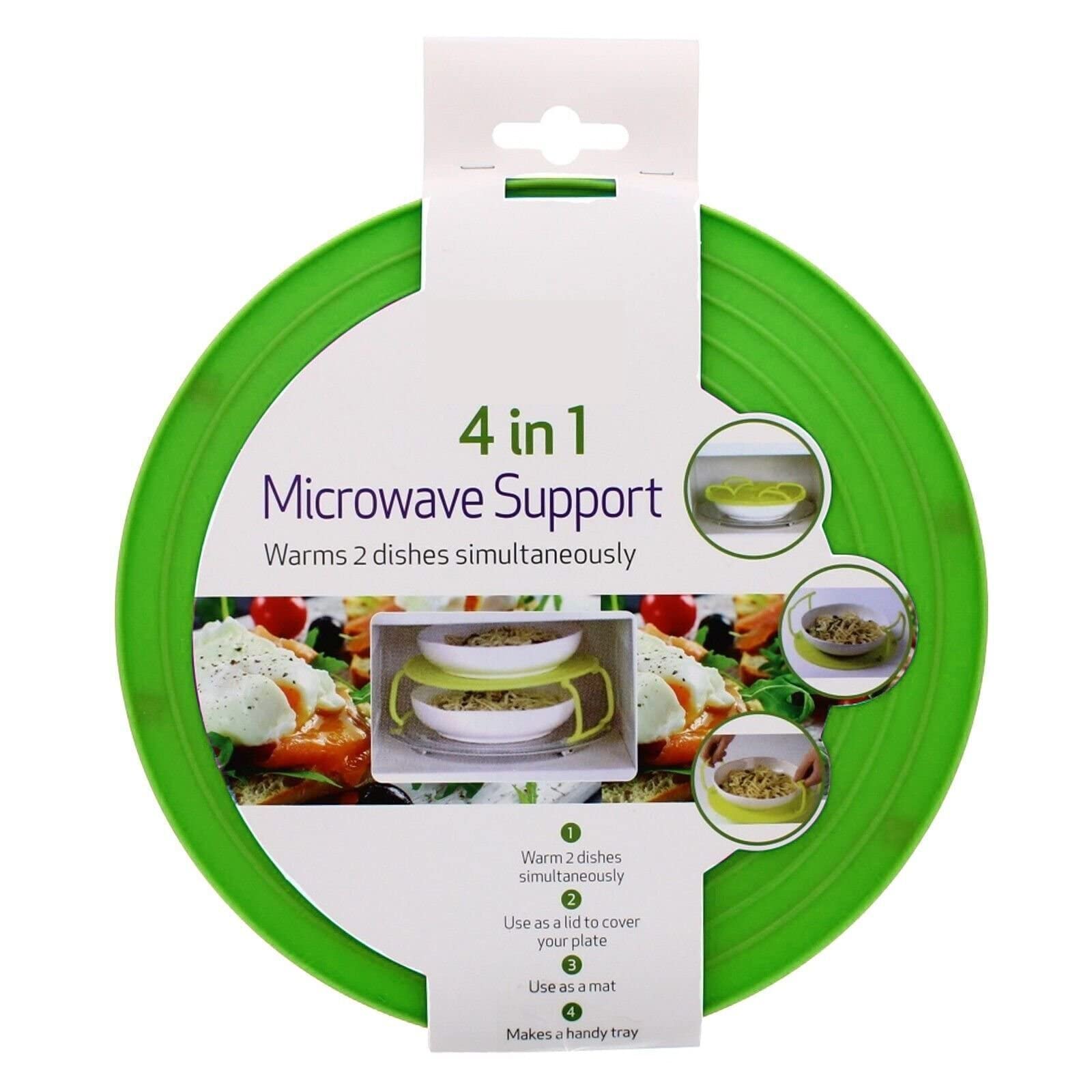 Orbitron 4 in 1 Microwave Food Plate Stand Lid Support Stacker Tray Heat Warm/Hot Plastic (Green)