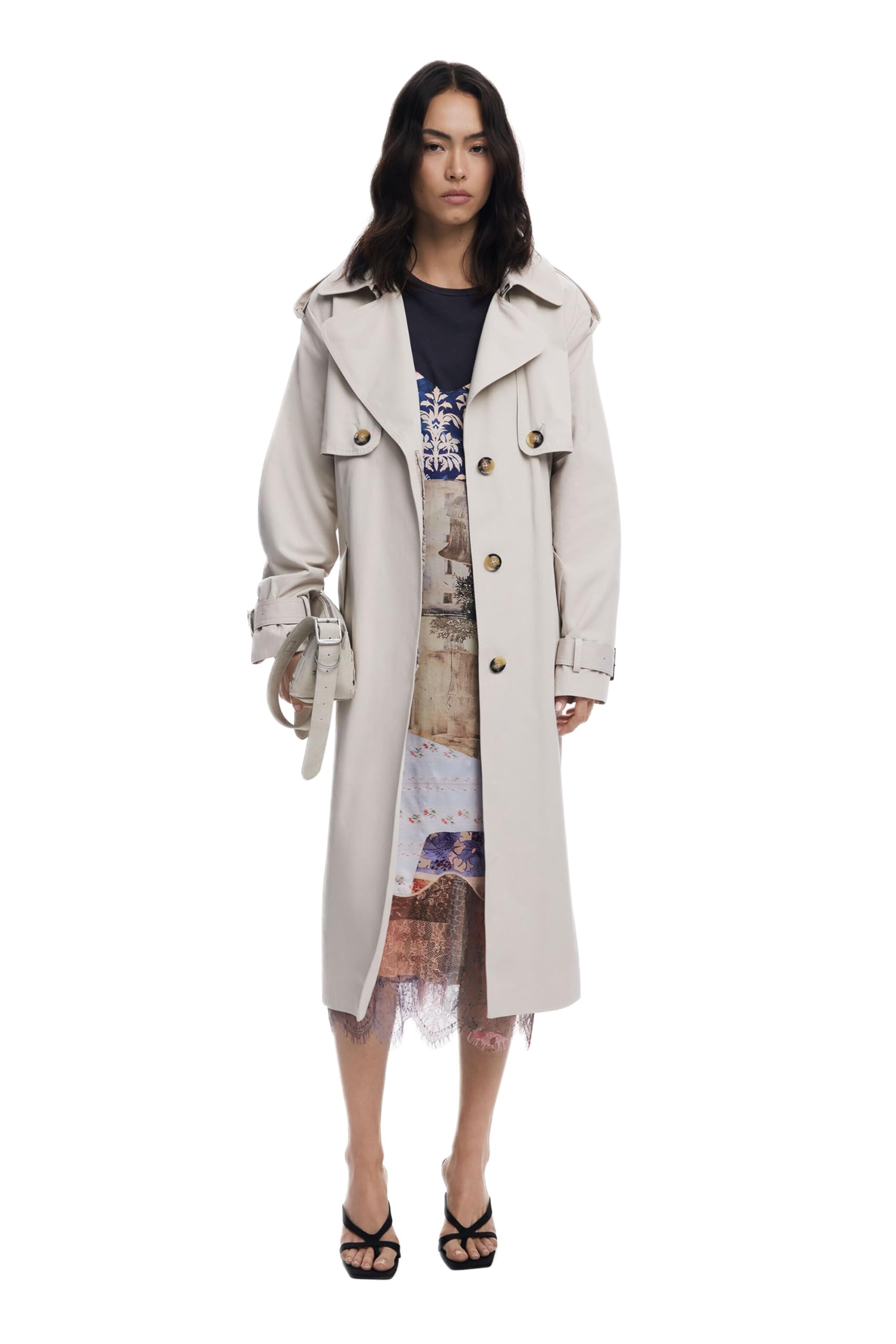 Desigual Damen Braun Trench_pleated, 6008 Beige, L