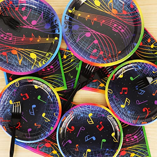 Image of gisgfim 96 Pcs Music Party Plates and Napkins Party Supplies Musical Notes Party Tableware Set Music Note Karaoke Decorations Favors for Birthday Baby Shower for 24 Guests
