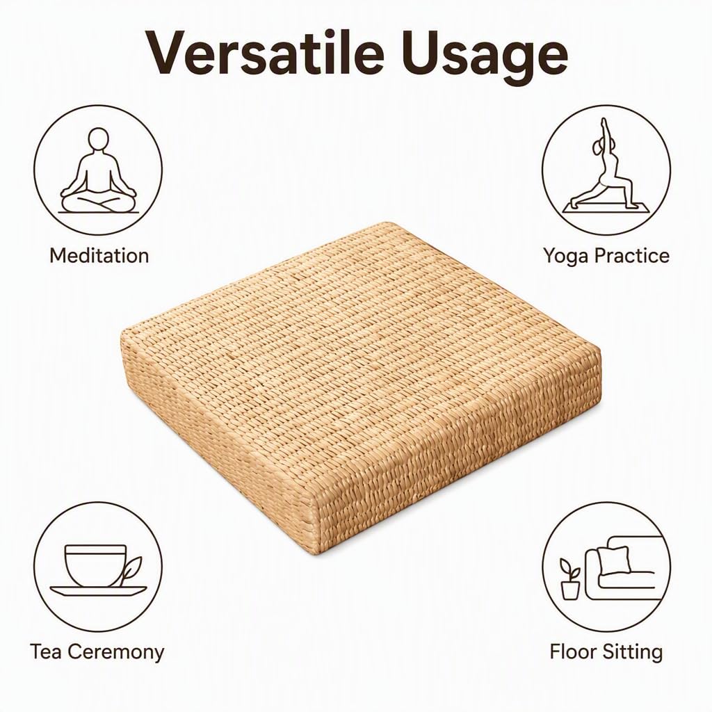 Cojines de Suelo de Paja Tejidos a Mano, Paquete de 2, Almohadillas Naturales para meditación, Yoga y decoración de Sala de Estar, Cuadrados de 40 cm (15,75 Pulgadas) (2pack*17.72inch)