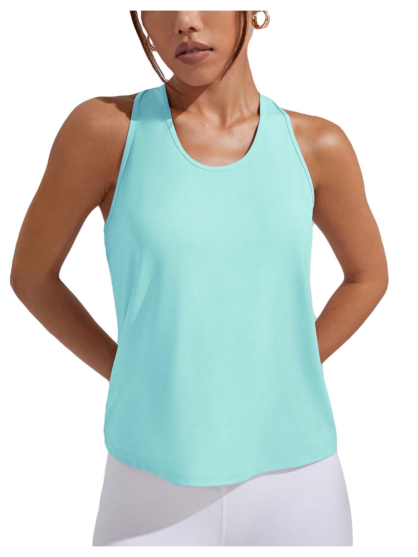 OYOANGLE Women's Cut Out Sleeveless Racer Back Round Neck Sports Tank Top Solid Athletic Yoga Tops