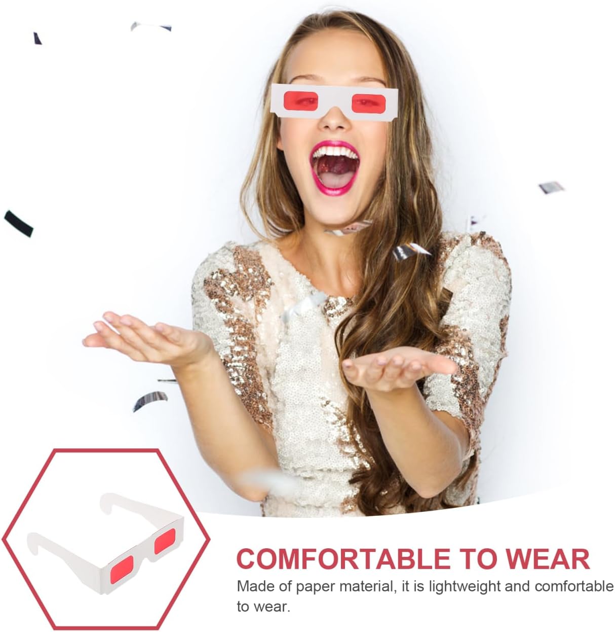 50pcs Red-Red 3D Glasses - 3D Paper Glasses Ppaper Frame Lens for Movies Games Science Experiments for Family Entertainment and Classroom Use