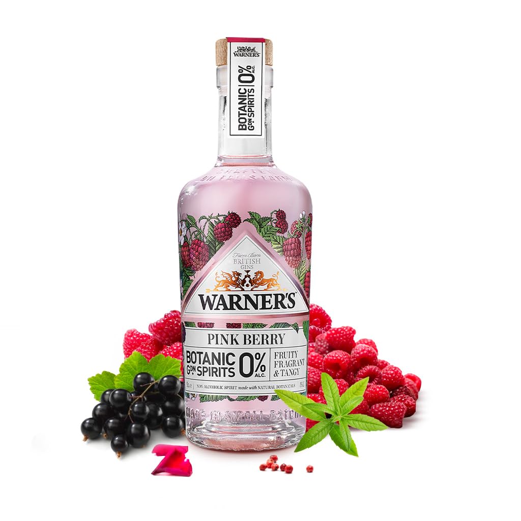Warner’s Pink Berry Flavoured Non Alcoholic Gin 50cl, Premium Fruit Gin 0%, Great for Gin Gifts, Naturally Pink Low Calorie Gin, Ideal For Gin Based Mocktails Including Gin & Tonic, or a Tom Collins