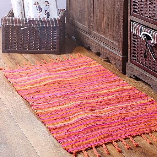 Chindi Tapis en tissu de coton réversible tissé à la main à rayures multicolores lavable en machine pour chambre à coucher, salon, cuisine et buanderie...