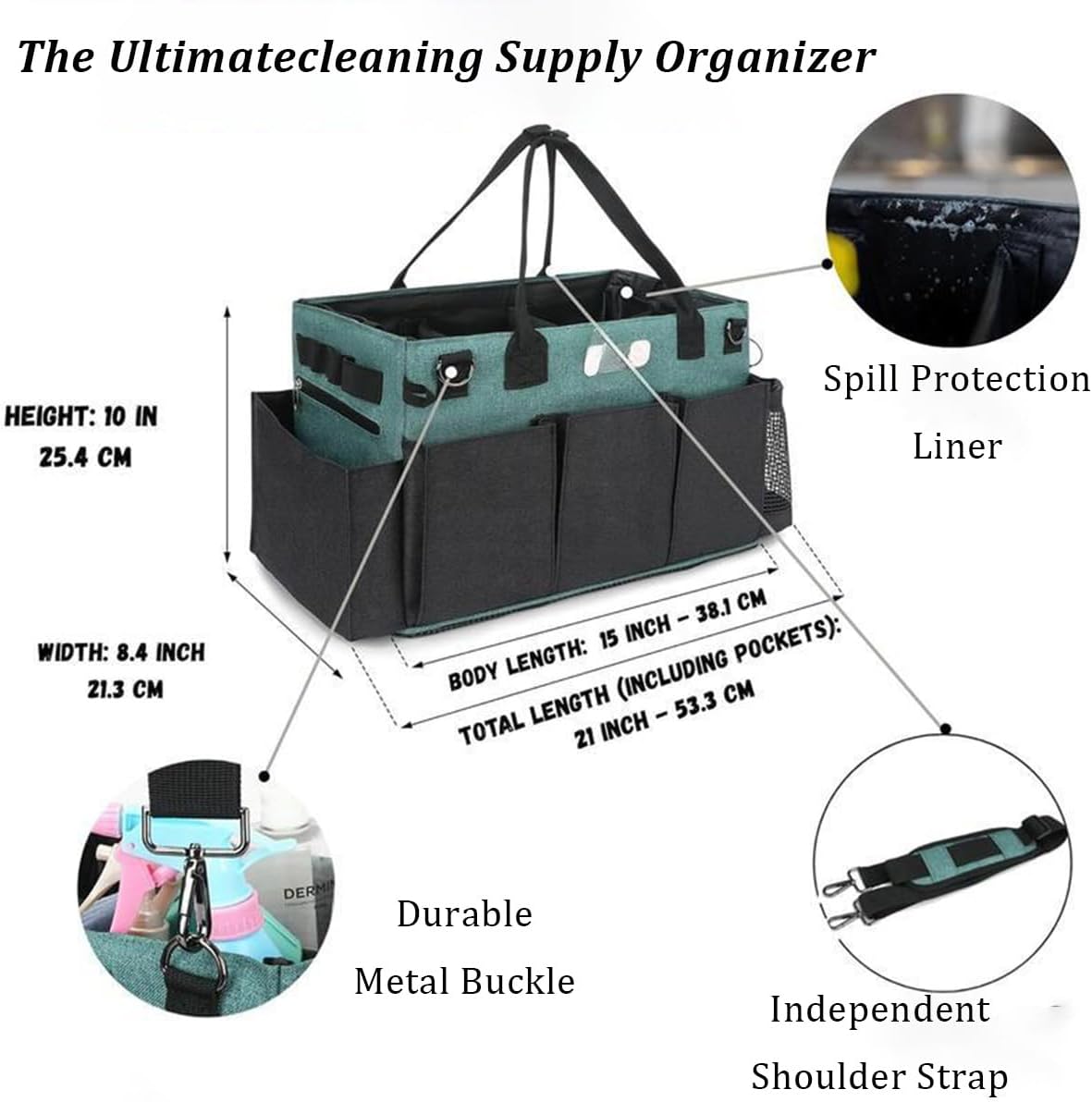 Wearable Cleaning Caddy Supplies Organizer with Handle and Shoulder Straps for Housekeepers, Under Sink and Car Cleaning Tool Organizers (Black)