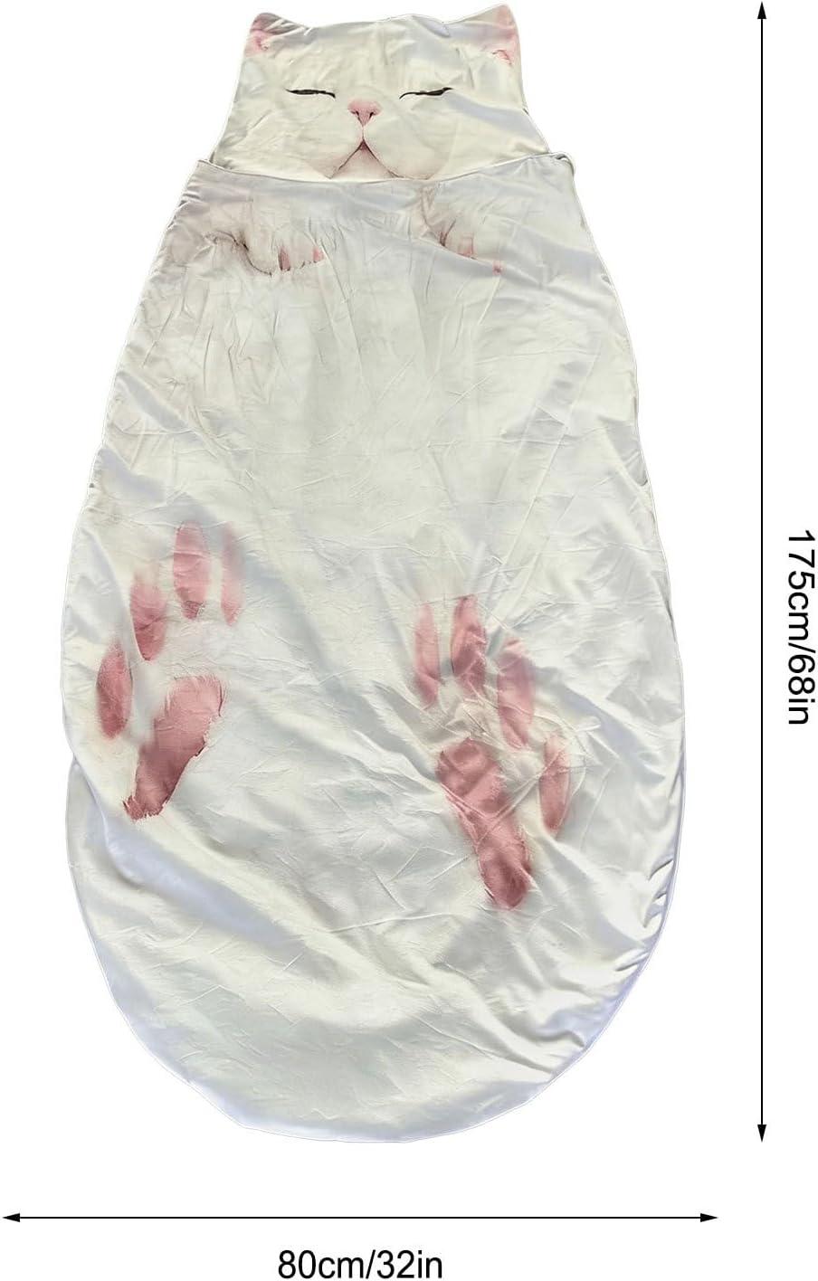 Cat Shaped Sleeping Bag, Washable Warm Fleece Blanket, 175x80x5cm, Adult Sleeping Sack, Novelty Animal Bedding, Soft Plush Lining Design, for Home Lounging, Indoor Floor Bed, Sleepovers