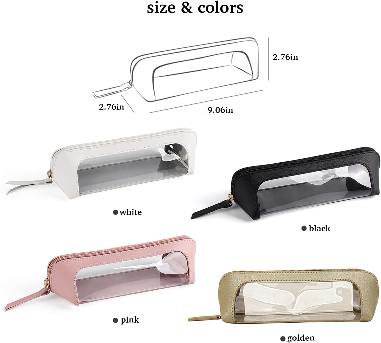 Clear Makeup Brush Bag Case,Leather Travel Make up Brush Holder, Portable MakeupBrush Case, Make Up Brush Pouch for Makeup Tools, Cosmetic Organizer with Zipper (White)