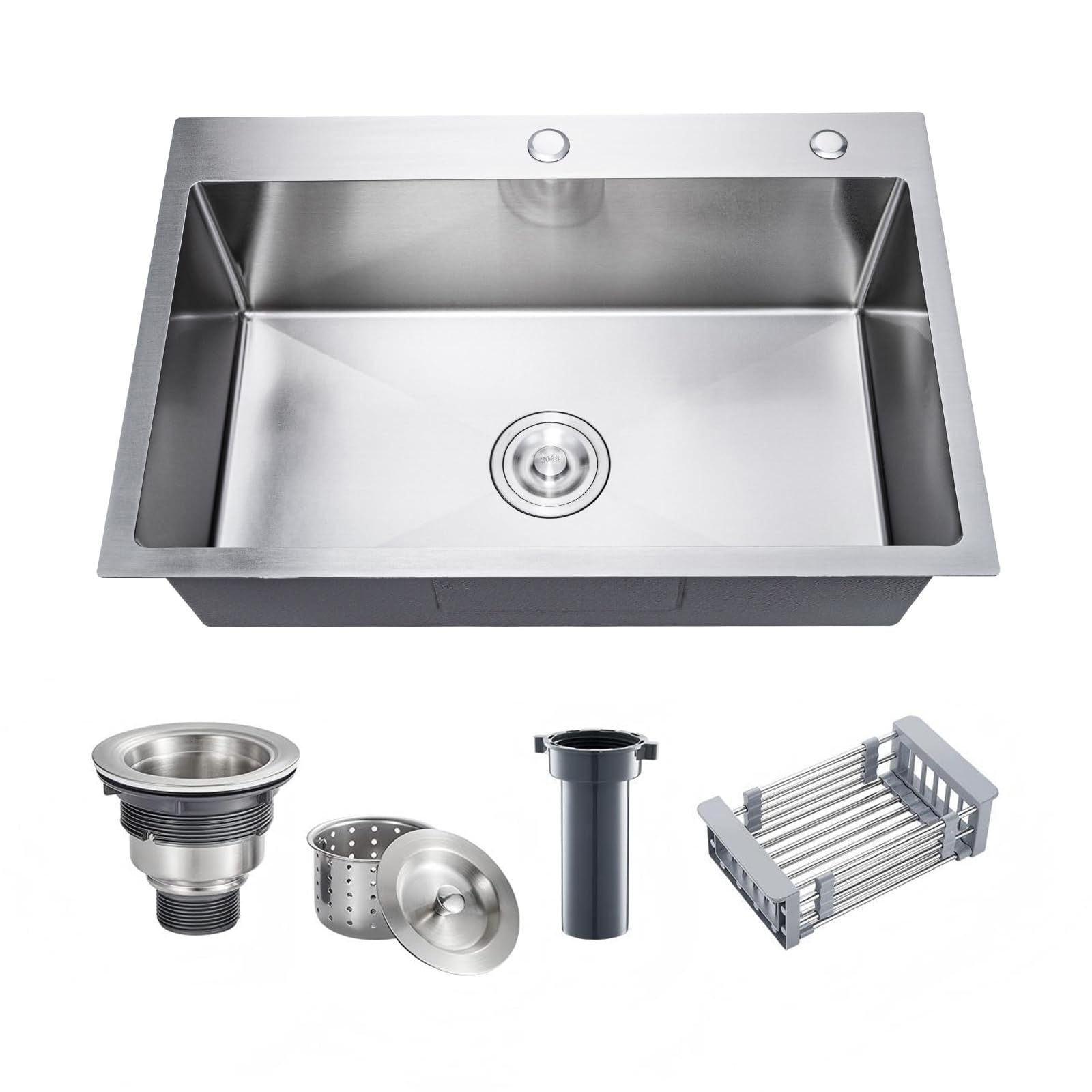 Évier de cuisine encastrable en inox 60x45cm résistant aux rayures avec grand bac et vidage complet