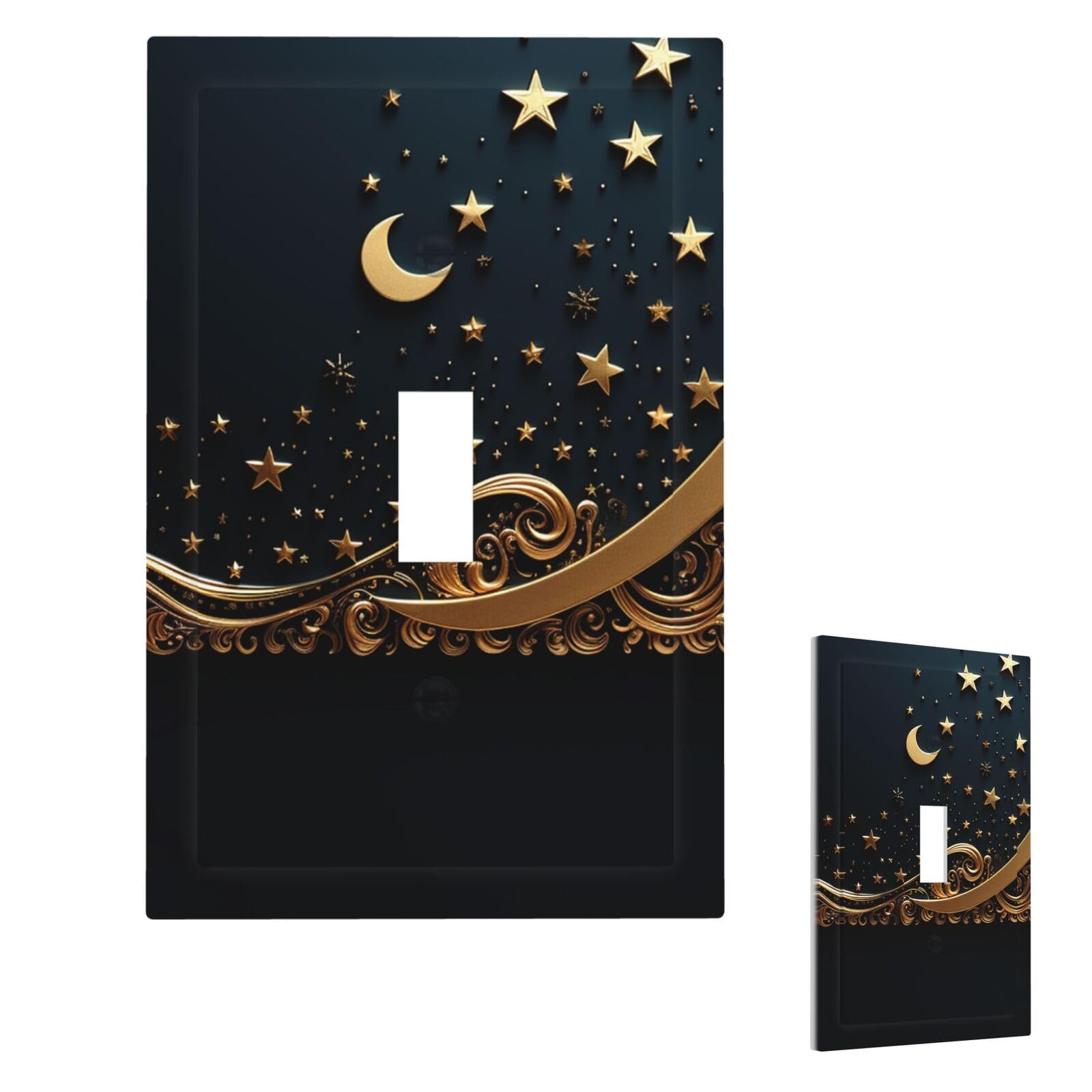 Golden Background And Crescent Moon Wall Plate Cover Modern Decorative 1 Gang Light Switch Cover Unbreakable Receptacle Outlet Covers For Living Room Bedroom Home Decor Single Toggle