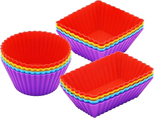 Paquete de 12 forros de silicona para magdalenas, tazas reutilizables para hornear muffins, molde de silicona de grado alimenticio, divisor de