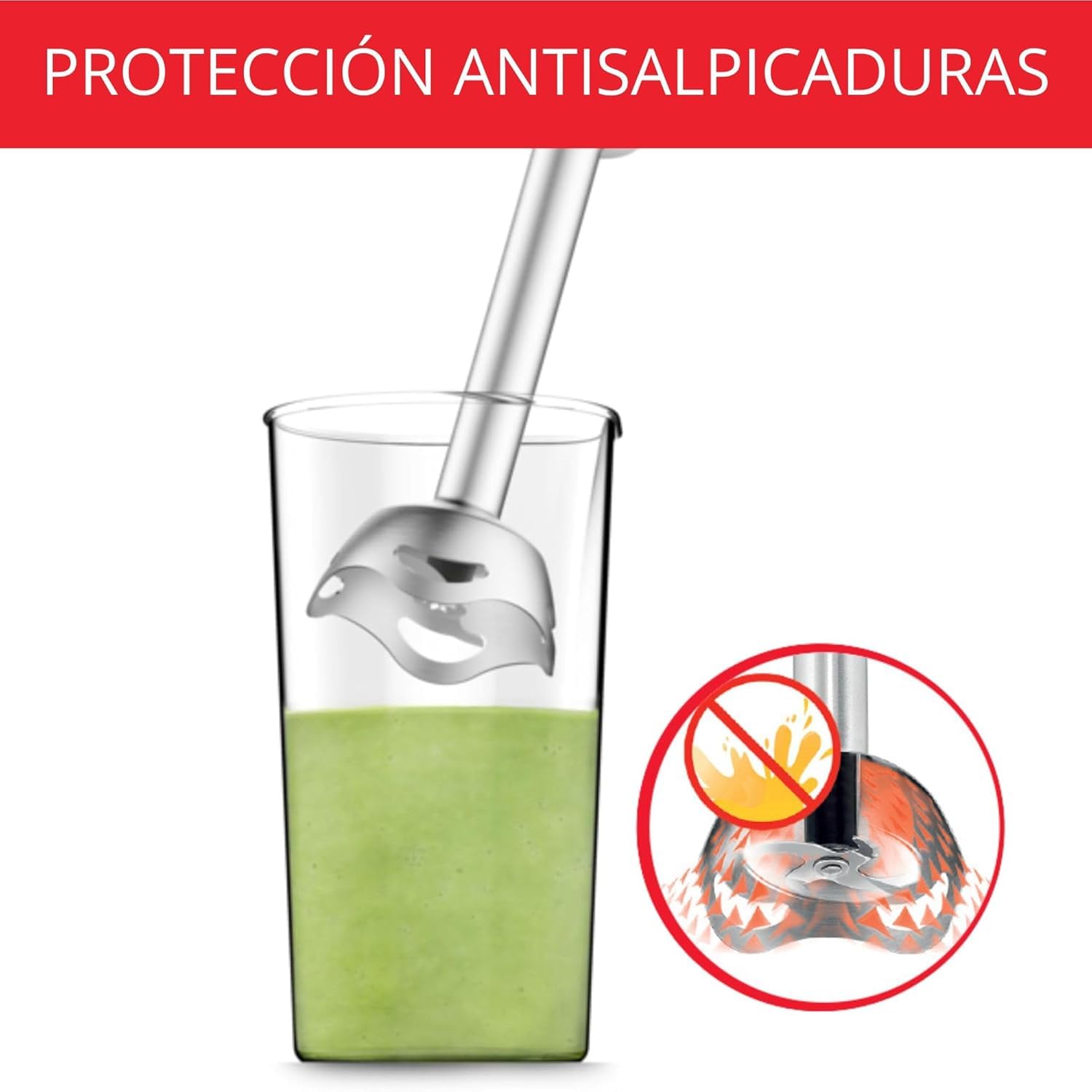 Moulinex Easychef, Batidora Mano 450W Cuchillas Zelkrom Vaso y Picadora | Vaso de 800 ml, picadora de 500 ml y diseño antisalpicaduras DD4521