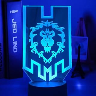 3D Anime Night Light Illusion Led World of Warcraft Alliance Flag Led Night Light for Game Store Shop Room Decor Nightlight Unique Gift for Gamers USB Table Lamp 7Colors with Touch