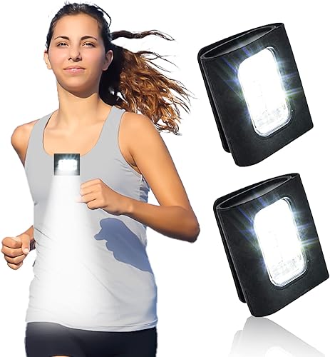 Paquete de 2 luces LED de seguridad para correr, negro, resistente al agua, 4 modos, carga USB, clip magnético fuerte para correr por la noche,
