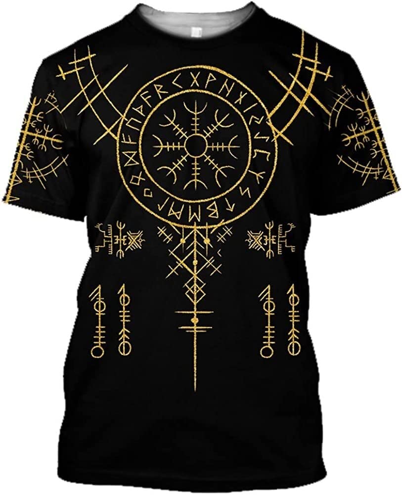 Alptec Unisex Aegishjalmur Viking Black Crewneck Tshirt Short Sleeve Norse Helm Of Awe Graphic T-Shirts Casual Summer Gym Athletic Sport Tshirt (Color : Size : 3XL)