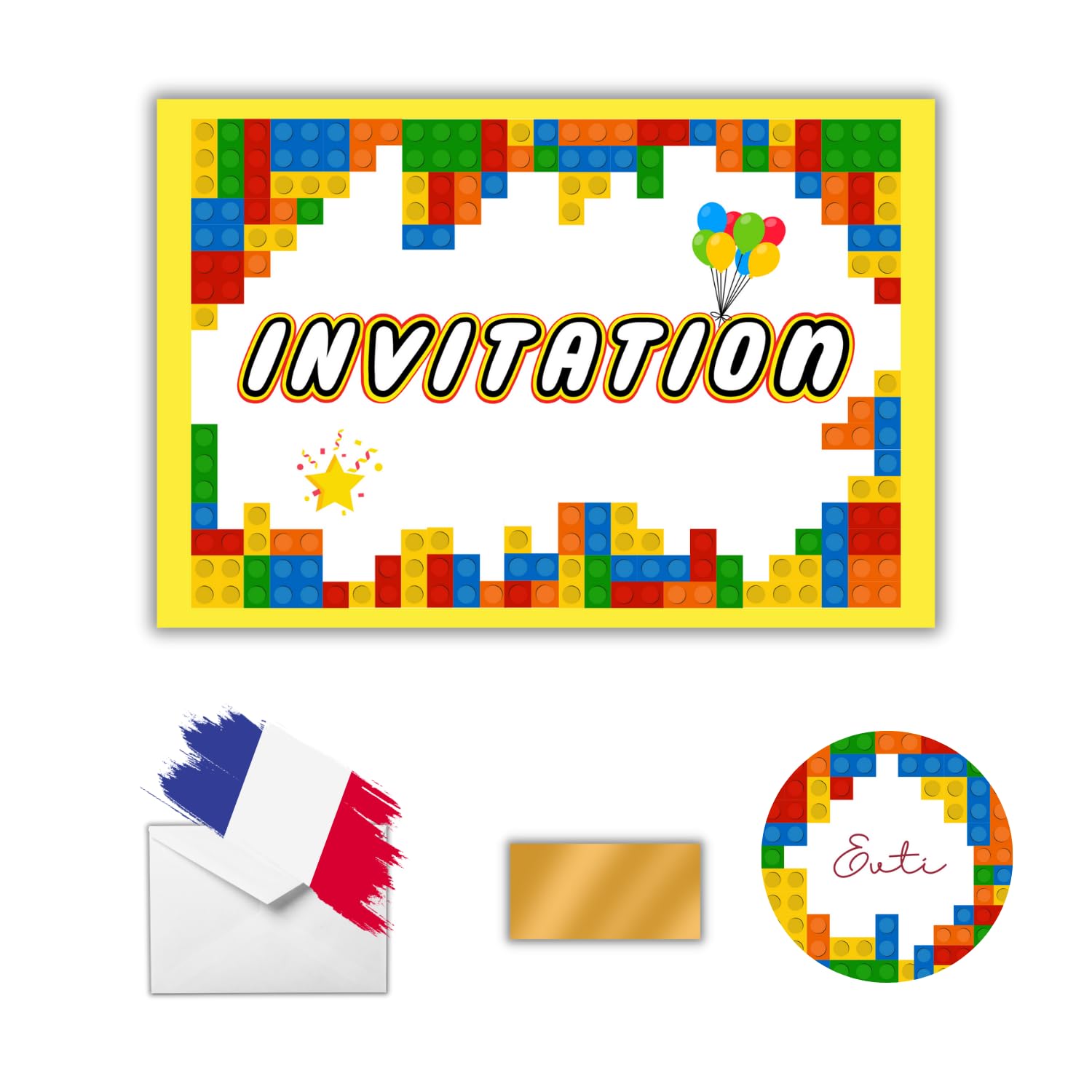 Invitations Anniversaire Enfant Thème Blocs De Construction - Lot De 30 Cartes 14x11 Cm, à Personnaliser - 14