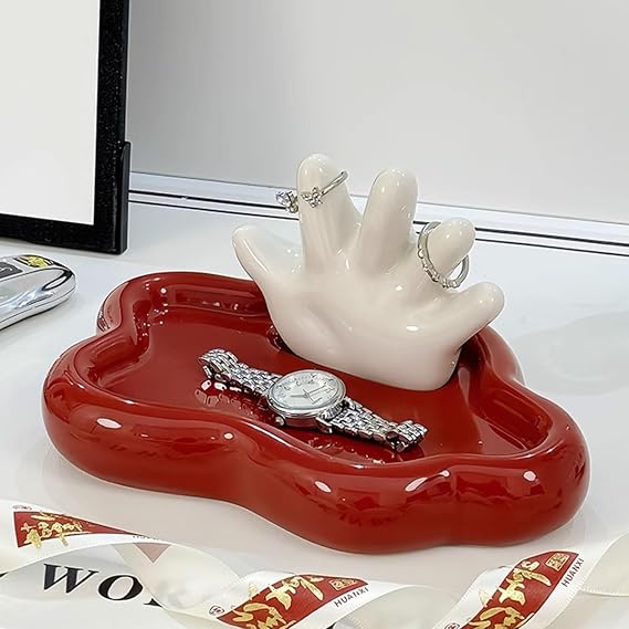 Wedding Ring Holder Dish, Wedding Gifts for Women, Entryway Storage Tray,Engagement Ring Dish Jewelry Dish with Ring Stand, Ceramic Jewelry Holder for Rings Earrings Necklace(Black)