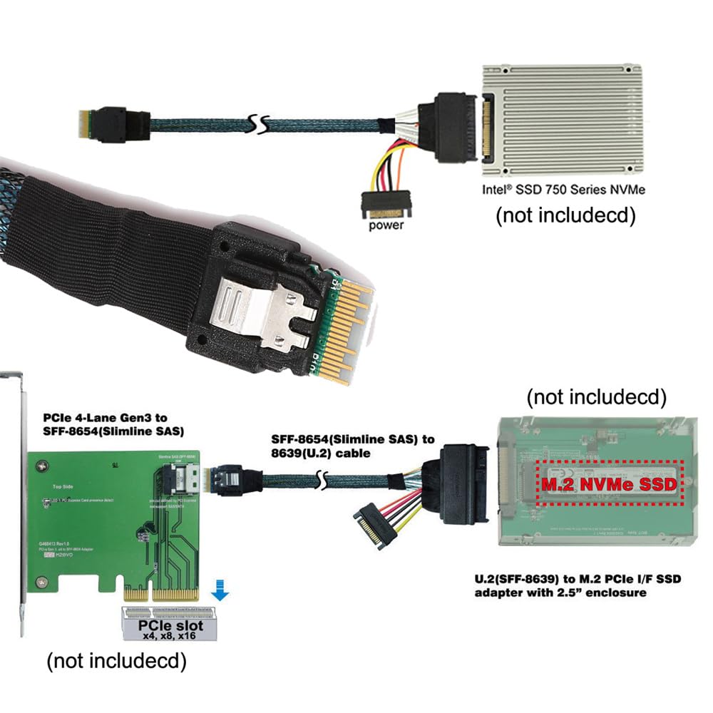 xiwai U.2 U2 SFF-8639 auf Slimline SFF-8654 4i NVME PCIe SSD Kabel für Mainboard SSD 750 p3600 p3700 M.2