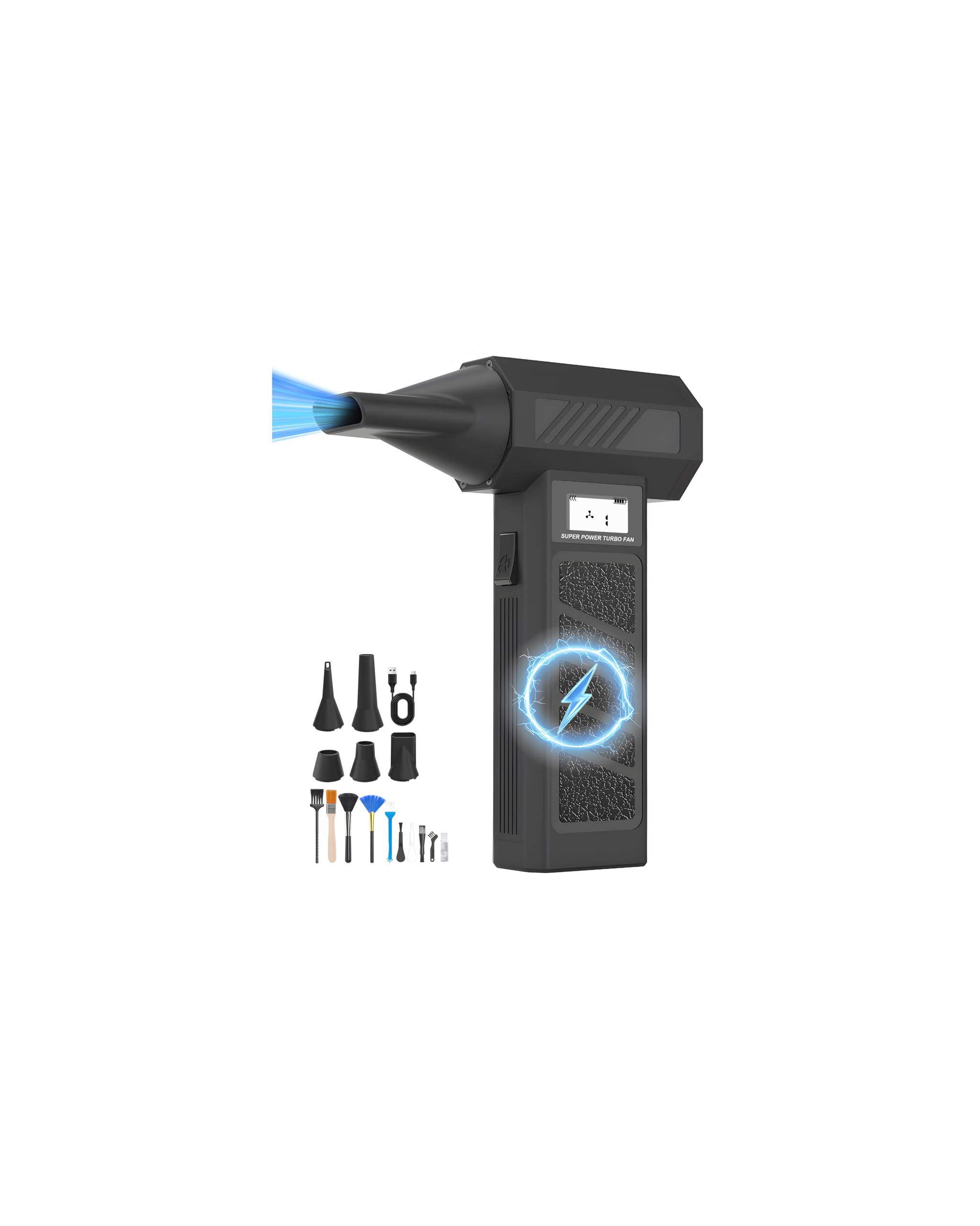 SOPPY Upgraded Compressed Air Duster, 130000RPM Electric Air Duster with 5000mAh Rechargeable Battery, Stepless Wind Speed, LED Lights, Cordless Jet Dry Blower for Keyboard PC Deep Cleaning (Black)
