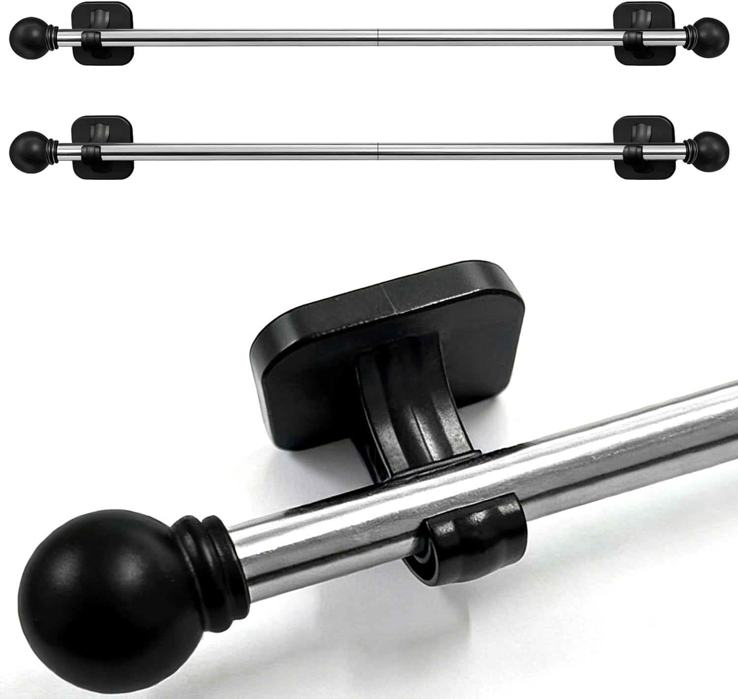 2 Pack Magnetic Curtain Rod for Metal Doors, French Door Curtain Rods Adjustable from 17 to 40 Inch, Magnetic Cafe Curtains Rod, No Tool and Easy Installation, Black