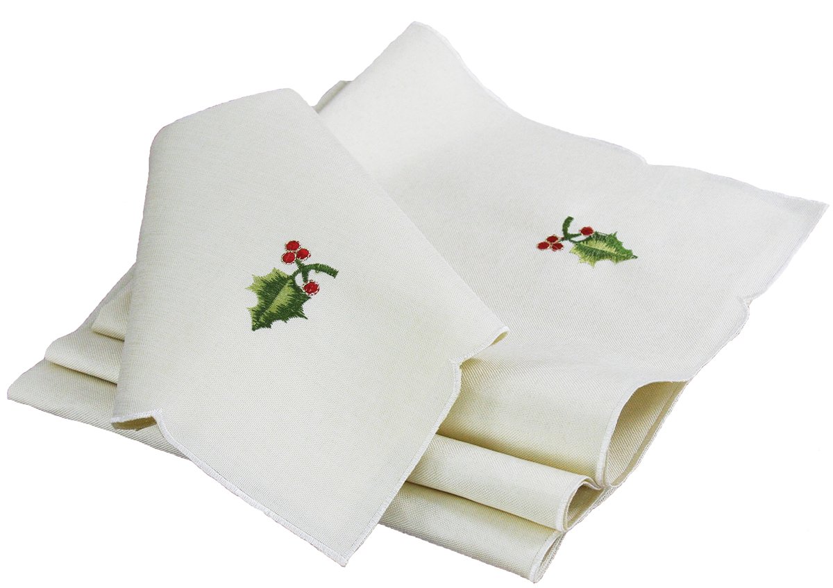 Xia Home Fashions Winter Berry Embroidered Christmas Napkins (Set of 4), 21 by 21