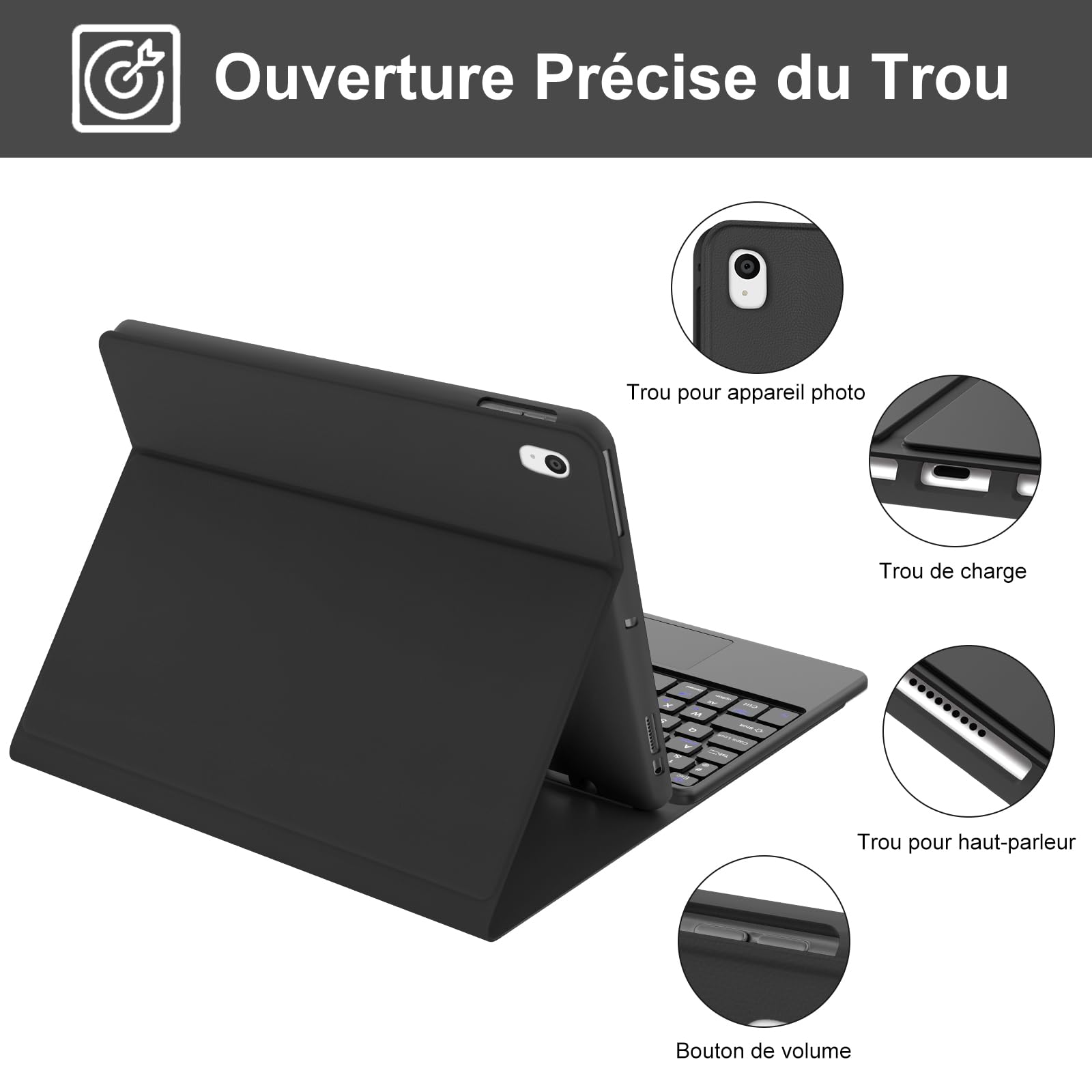 Carcasa para teclado con teclado táctil para iPad 9e/8e/7ª generación de 10,2 pulgadas, funda de teclado Bluetooth desmontable con soporte para iPad 2021/2020/2019 10.2"/Air 3 2019/Pro 10.5 2017