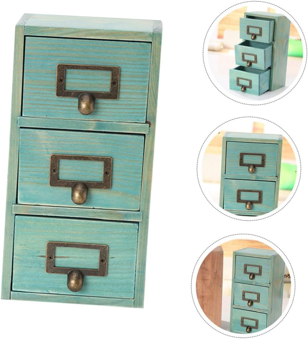 Wooden Desktop Organizer Box Multipurpose Storage Container Drawer Type Desk Storage Box for Home Office Small Space Use Blue