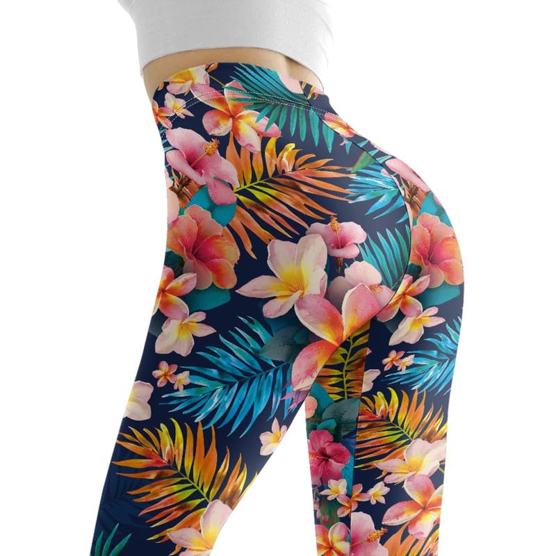 Irisjudy Hawaii Floral Women's Long Leggings, Van Gogh Art High Waist Workout Tight, Cute Girl Stretchy Soft Tights Plus Size4