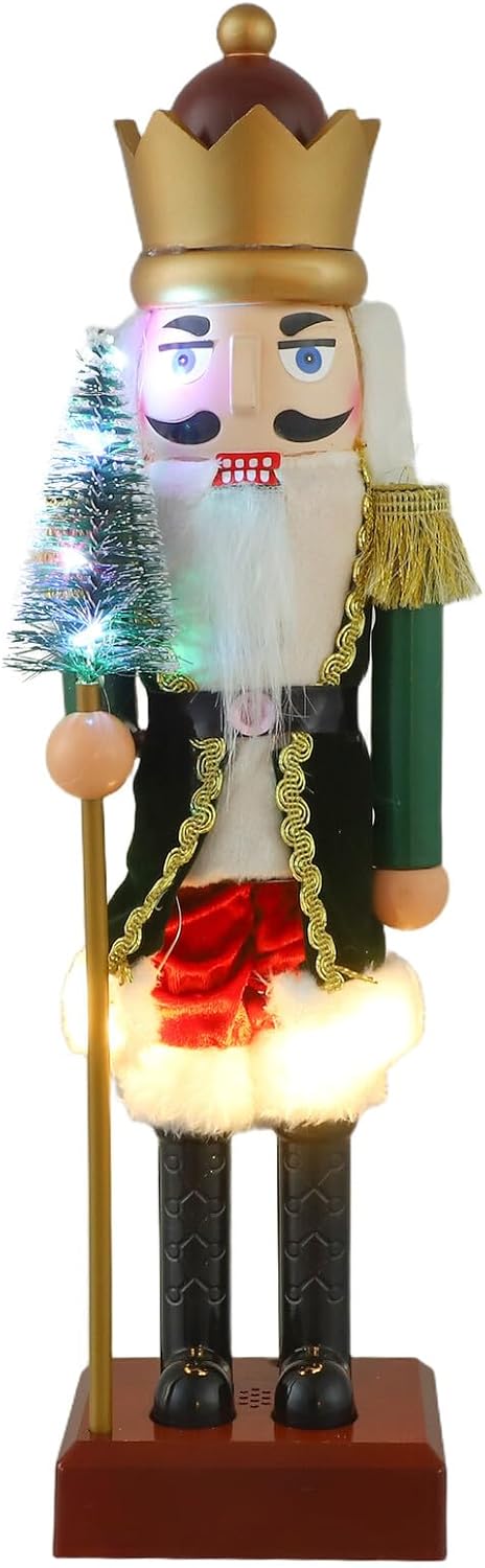 SEWACC Christmas Nutcracker Figurine with Lights and Music, Small Plastic Soldier Nutcracker for Holiday Mantel and Desktop Decorations