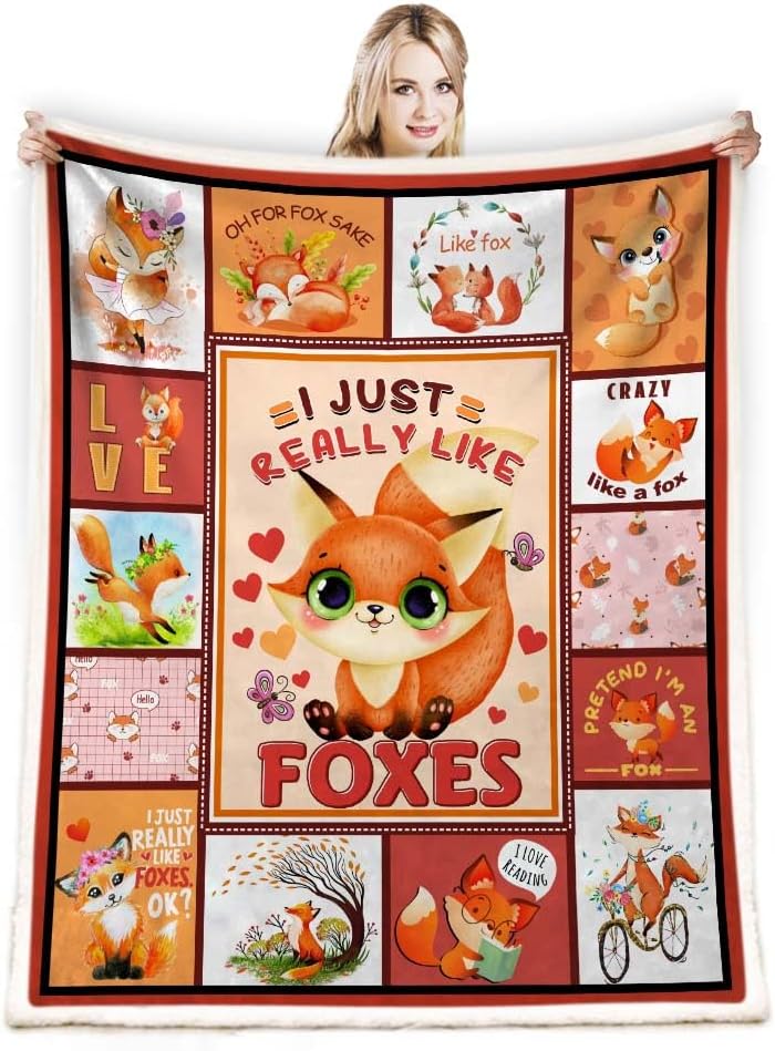 Fox Blanket - Super Soft Fleece Cozy Plush Fox Pattern Blanket Gifts for Couch, Sofa, Bed - 50"x60"