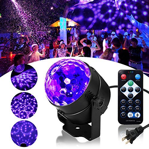 SOLMORE LED UV Black Light 3W Disco Ball Party Lights DJ Lights Sound Activated Strobe Light Stage Lighting for House Party Nightclub Karaoke Dance Wedding Ballroom Halloween Event(with Remote)