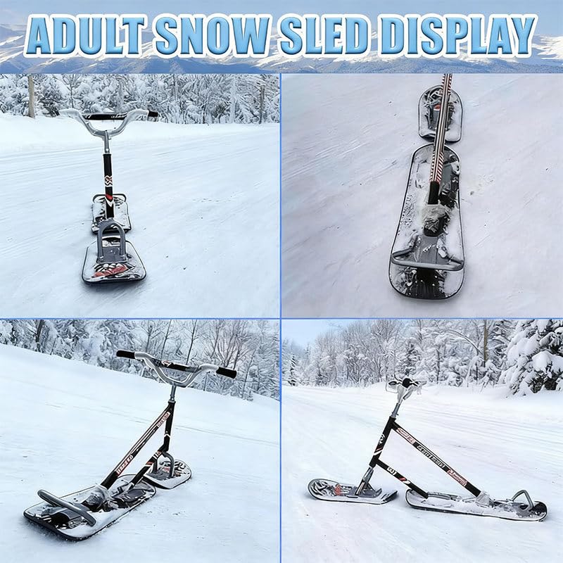 Scooter da Neve Premium 2026 - Sci da Neve per Adulti con sterzo a Rotazione Completa a 360°, motoslitta con Doppia Lama di stabilità, Slitta da Snowboard con capacità di 150 kg